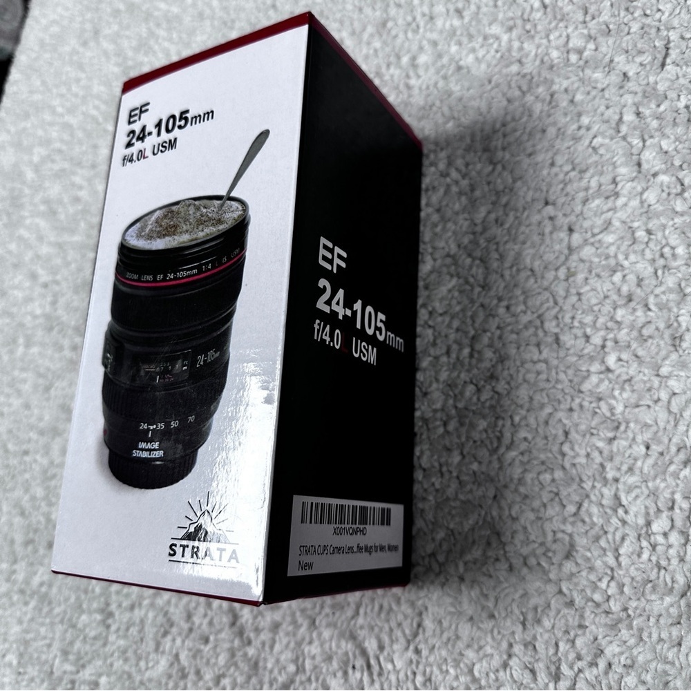 Realistic Camera Lens Coffee Mug With Lid New In Box.